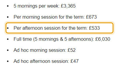The fees as published on keswickhousenursery.co.uk/fees