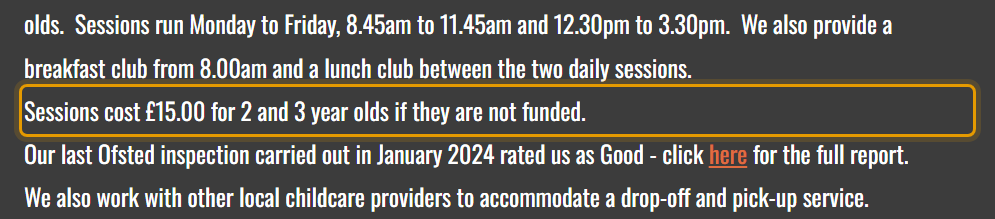 The fees as published on kilnhill.co.uk