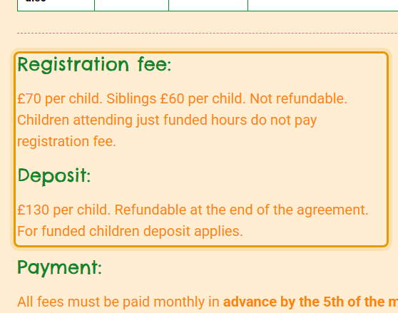 The fees as published on lgmontessori.com/fees