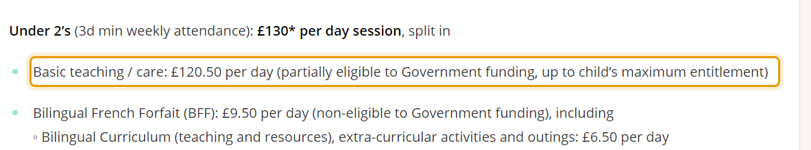 The fees as published on littleagnes.co.uk/en/admissions/fees