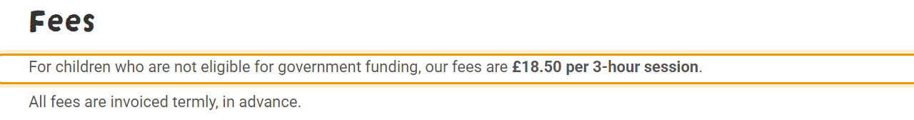 The fees as published on little-bears.com/admissions