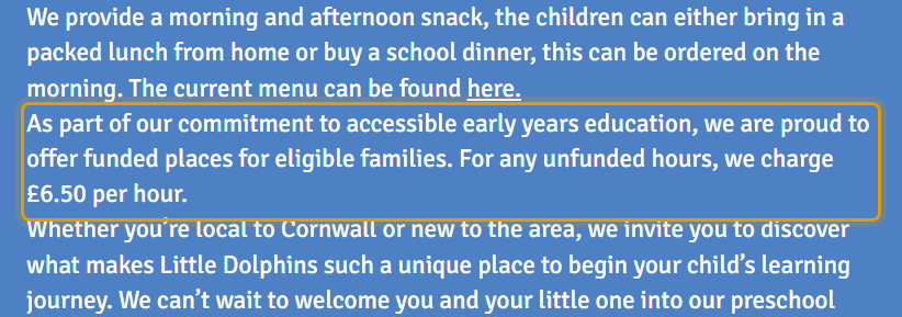 The fees as published on littledolphinspreschool.co.uk/about-us