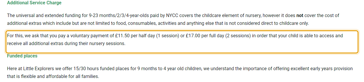The fees as published on littleexplorersharrogate.co.uk/nursery-fees