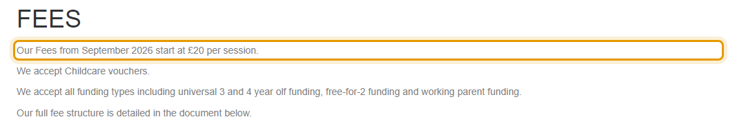 The fees as published on littlefawns.org/home/opf