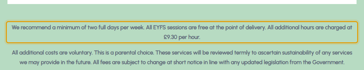 The fees as published on littlegemsnurserydorset.co.uk/fees