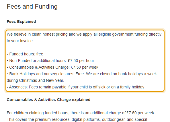 The fees as published on little-giants.co.uk/index.php/fees-and-funding