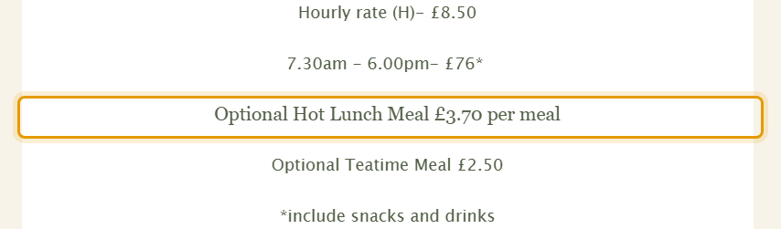 The fees as published on littlelambskindergarten.co.uk/funding-and-fees.php