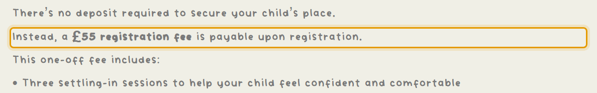 The fees as published on littlerobinsdaynursery.co.uk/pricing