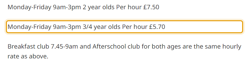 The fees as published on manleyandmouldsworthpreschool.org/fees