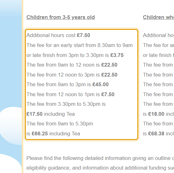 The fees as published on manorfarmnursery.co.uk/fees