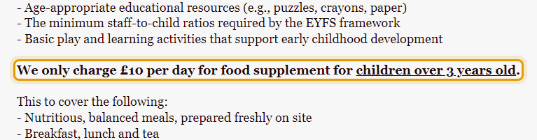 The fees as published on mesenfants.org.uk/fees-and-funding