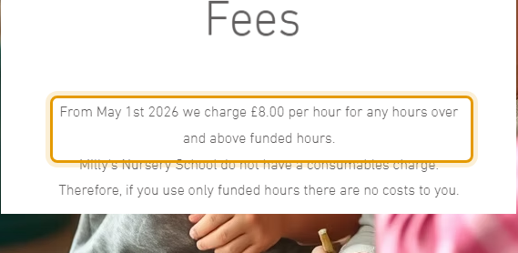 The fees as published on millysnurseryschool.co.uk