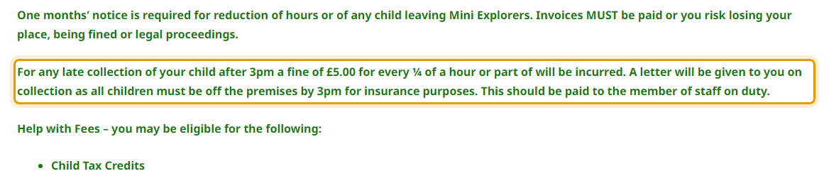 The fees as published on mini-explorers.com/fees