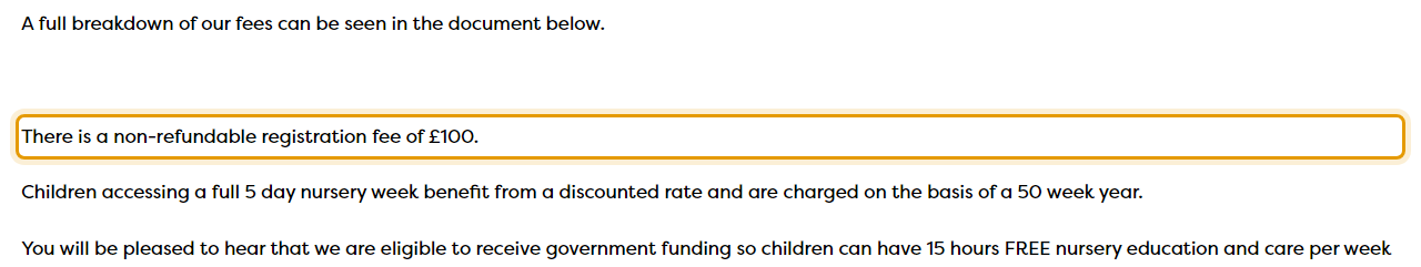 The fees as published on monkeypuzzlebattersea.co.uk/fees