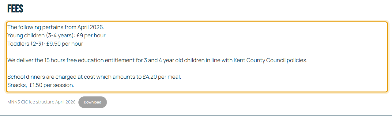 The fees as published on mrnoahs.org/fees