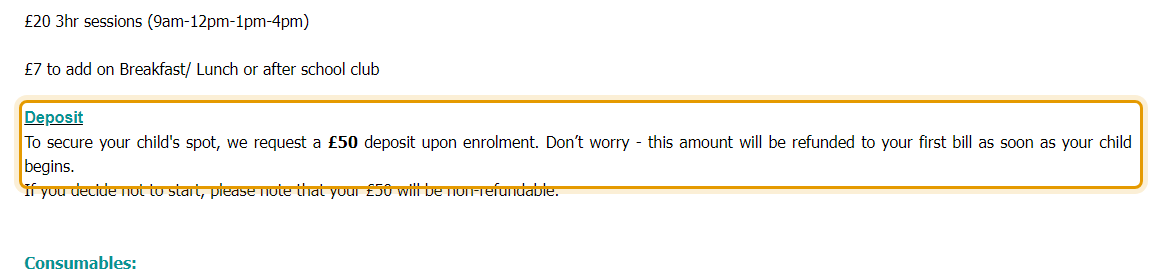 The fees as published on mwplaygroup.org.uk/our-dates---fees.html