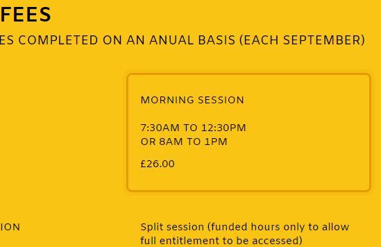The fees as published on mysunflowersdaynursery.co.uk/new-page