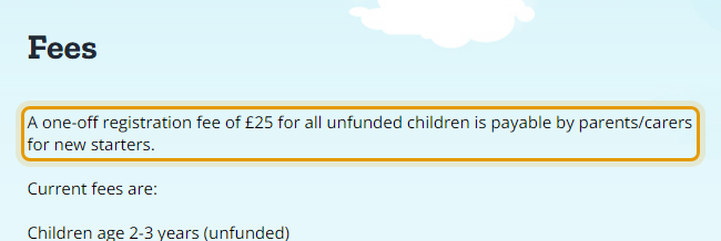 The fees as published on openwoodgatepreschool.co.uk/admissions