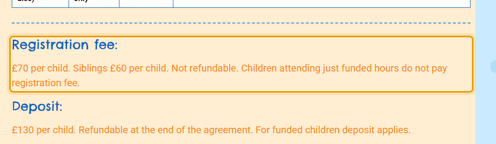 The fees as published on oratorymontessori.com/fees