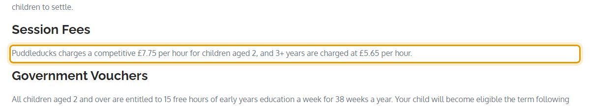 The fees as published on overpuddleducks.com/hours-fees