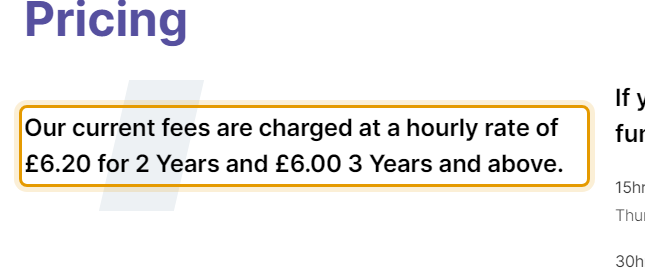 The fees as published on owletsnurseryschool.co.uk