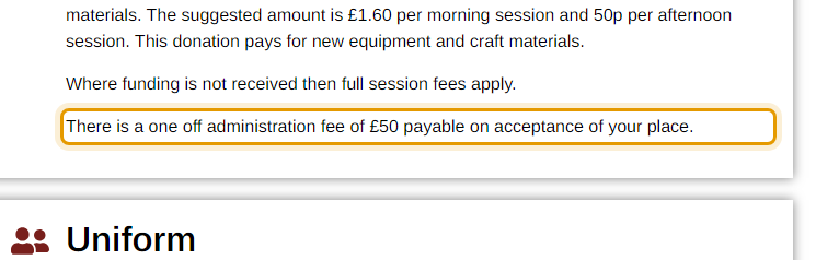 The fees as published on pinnerparishpreschool.co.uk/fees-admission