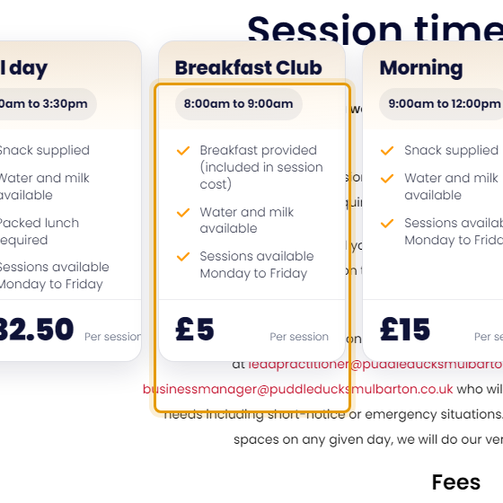 The fees as published on puddleducksmulbarton.co.uk/admissions