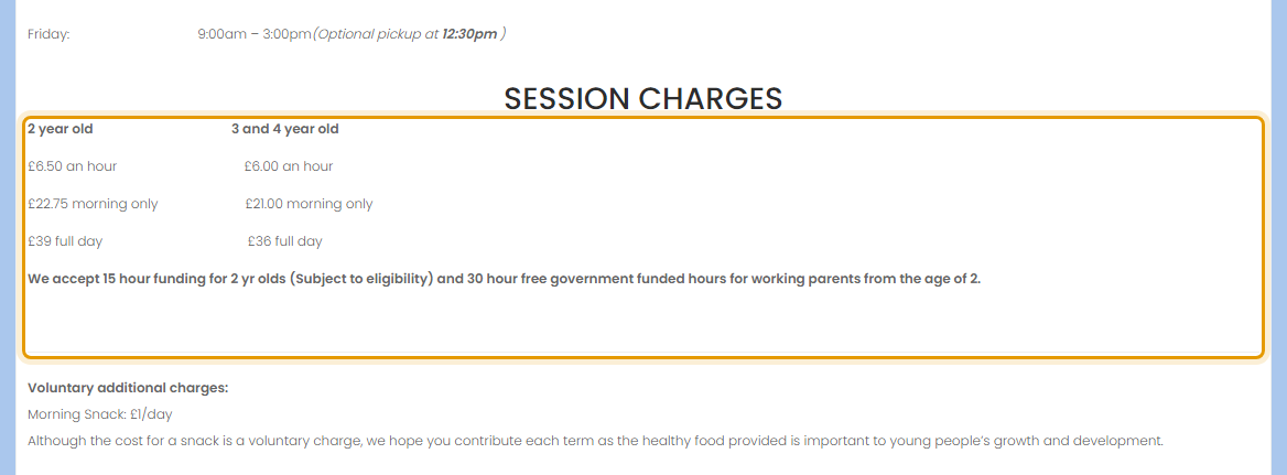 The fees as published on ridgewayplaygroup.co.uk