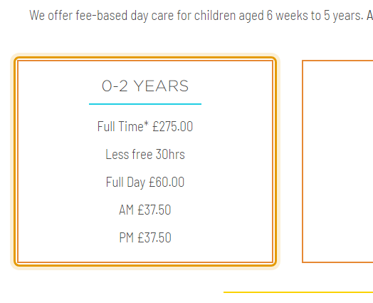 The fees as published on sandfielddaynursery.com/fees