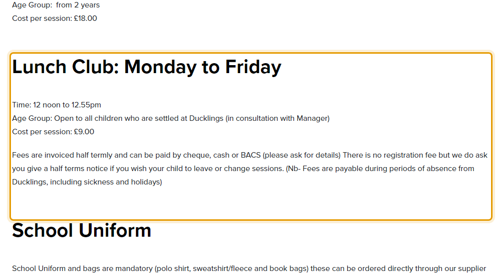 The fees as published on sarratt-ducklings.com/about-our-nursery/sessions-fe…