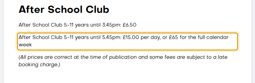 The fees as published on sjv.bhcet.org.uk/early-years/times-and-prices