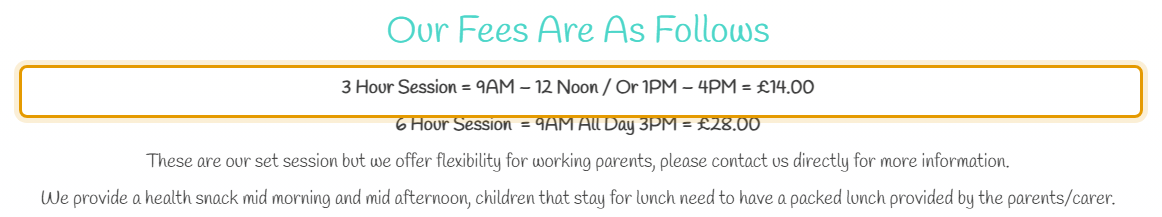 The fees as published on somerville-preschool.co.uk/about_us.html