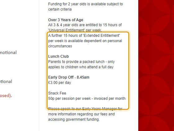 The fees as published on springfieldpreschool.blogspot.com