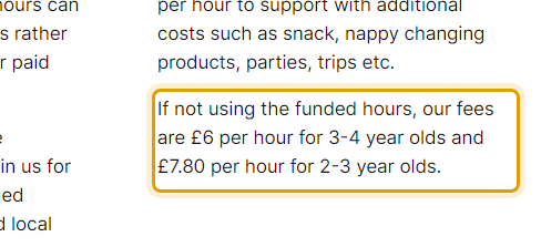 The fees as published on stamfordbridgepreschool.org