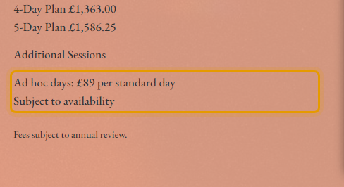 The fees as published on steppingstoneschildcare-eastlondon.co.uk/prices