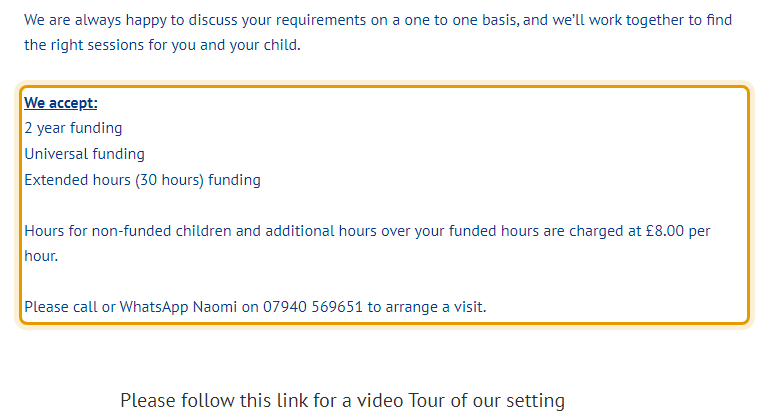 The fees as published on stmichaelspreschool.co.uk