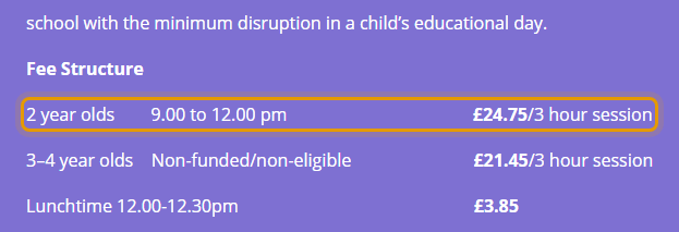 The fees as published on stmpreschool.co.uk/about-us