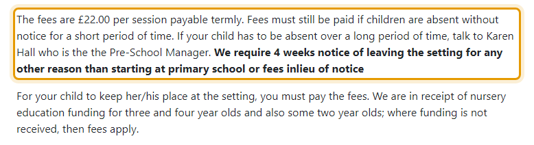 The fees as published on storrsroadpreschool.co.uk/sessions.php