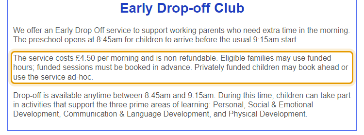 The fees as published on stpeterspreschool.org.uk/about.html