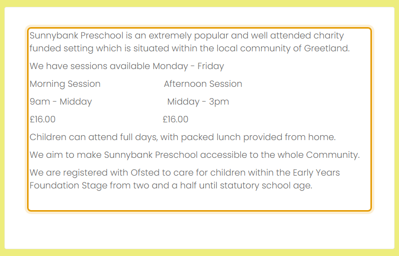 The fees as published on sunnybankpreschool.co.uk/about-us-times-and-fees