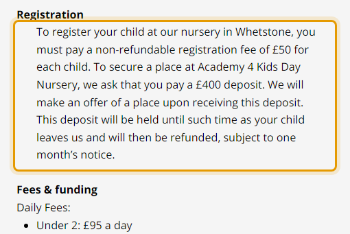 The fees as published on academy4kids.co.uk/fees