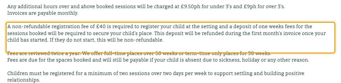 The fees as published on tiddlywinksnursery.co.uk/safeguarding-1
