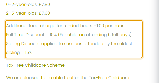 The fees as published on toddingtondaynursery.co.uk/our-fees