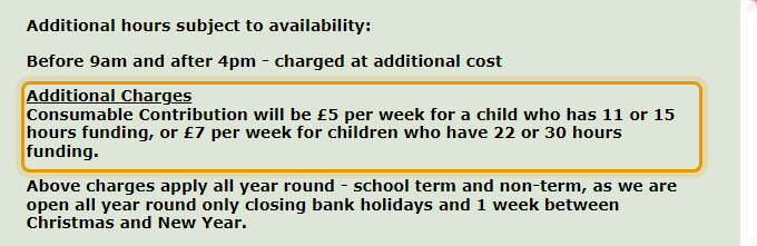 The fees as published on toddlerznursery.com