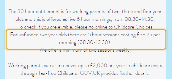 The fees as published on treehousechildrenscentre.co.uk/fees