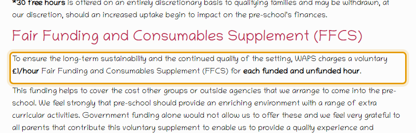 The fees as published on wendensambopreschool.co.uk/about-us/fees-and-payment