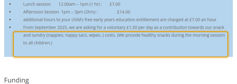 The fees as published on winghampreschool.co.uk/preschool-fees-funding