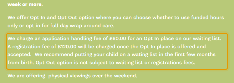 The fees as published on abcstudiochildcare.co.uk/fees-peckham