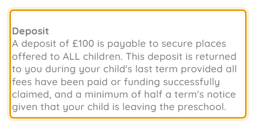 The fees as published on acaciapreschool.com/about