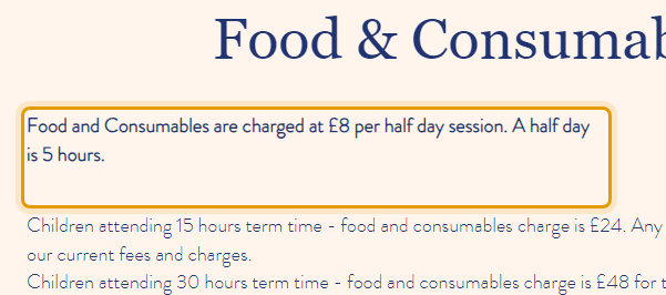 The fees as published on acornchildcareuk.org/sessions-fees